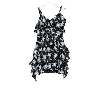 Taylor Dress Womens‎ 8P Blue Black Floral Sundress Dark Fairy Ruffle Wispy Y2K